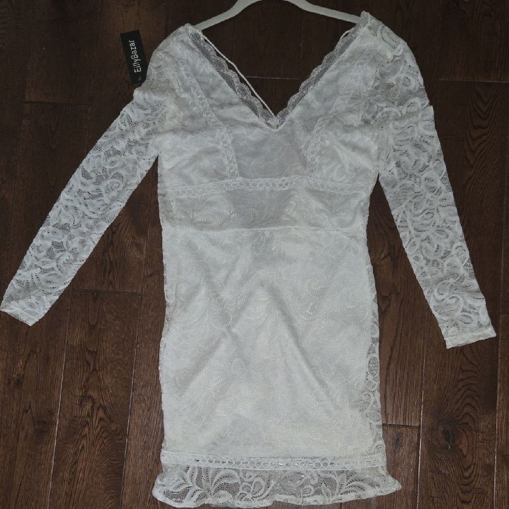 Enfocus Studio White Lace Long Sleeve Dress